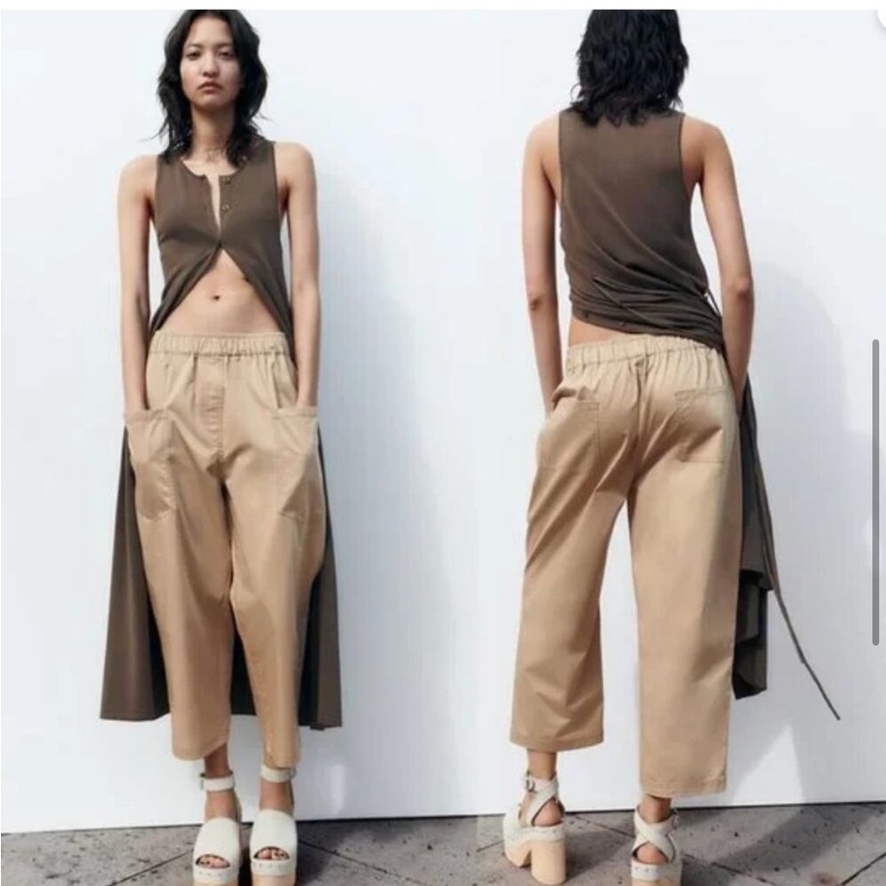 ZARA Poplin Pocket Pants in Toffee (Khaki) - XS - EUC